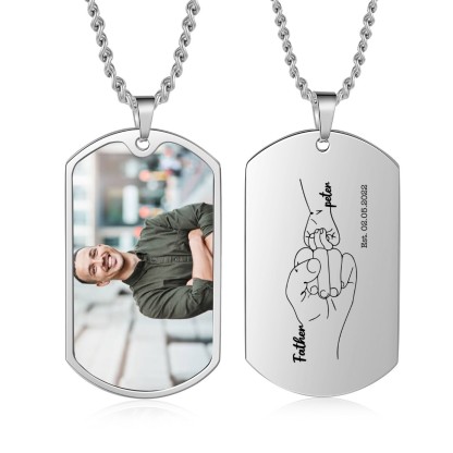 Custom Fist Bump Family Necklace with 1 Kid's Names Personalised Photo Dog Tag Necklace Father's Day Gifts-Jessemade AU