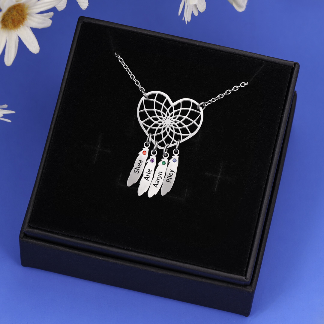 Personalised Dream Catcher Necklace With Birthstones Custom 4 Names Necklace Gifts For Her-Jessemade AU