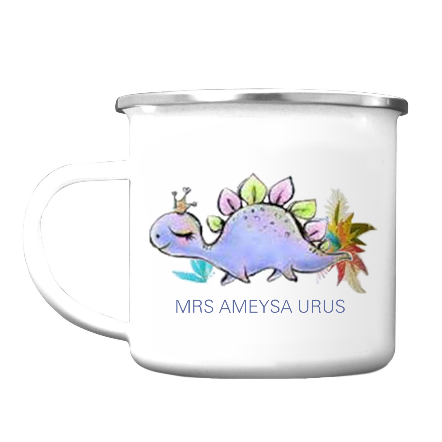 Personalised Enamel Mug Customised Name Dinosaur Cup Camping Mug Birthday Gift for Kids - Stegosaurus-Jessemade AU