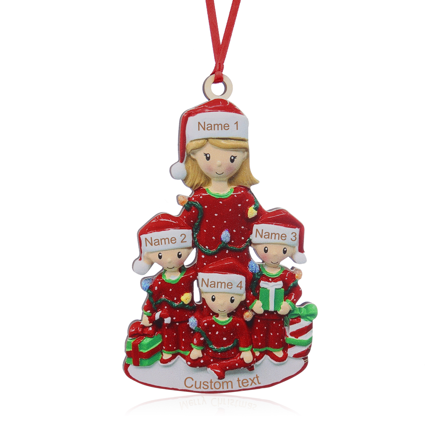 4 Names - Parent Single Mom with 3 Kids Family Christmas Ornament Custom Name & Text Wooden Hanging Ornaments Personalised Gift -Jessemade AU