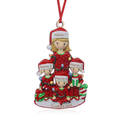 4 Names - Parent Single Mom with 3 Kids Family Christmas Ornament Custom Name & Text Wooden Hanging Ornaments Personalised Gift -Jessemade AU