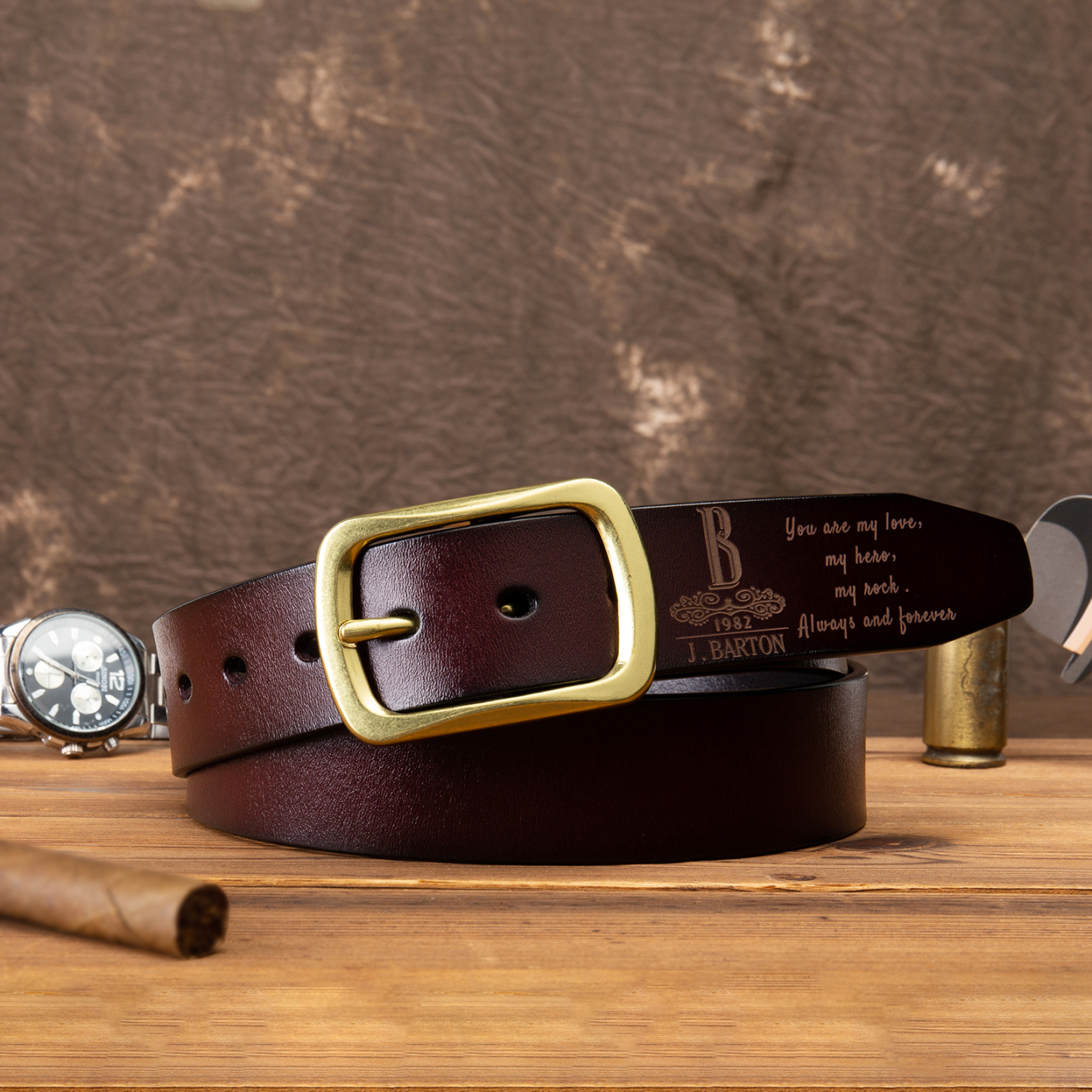 Personalised Genuine Leather Belt Engraved Names Men's Belt for Him-Jessemade AU