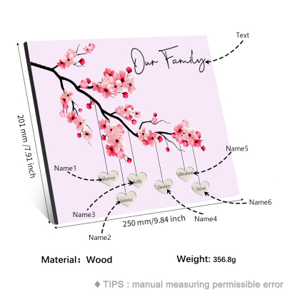 Personalised Plum Blossom Family Tree Picture Board Keepsake Wood Signs Photo Frame Engrave 6 Names-Jessemade AU