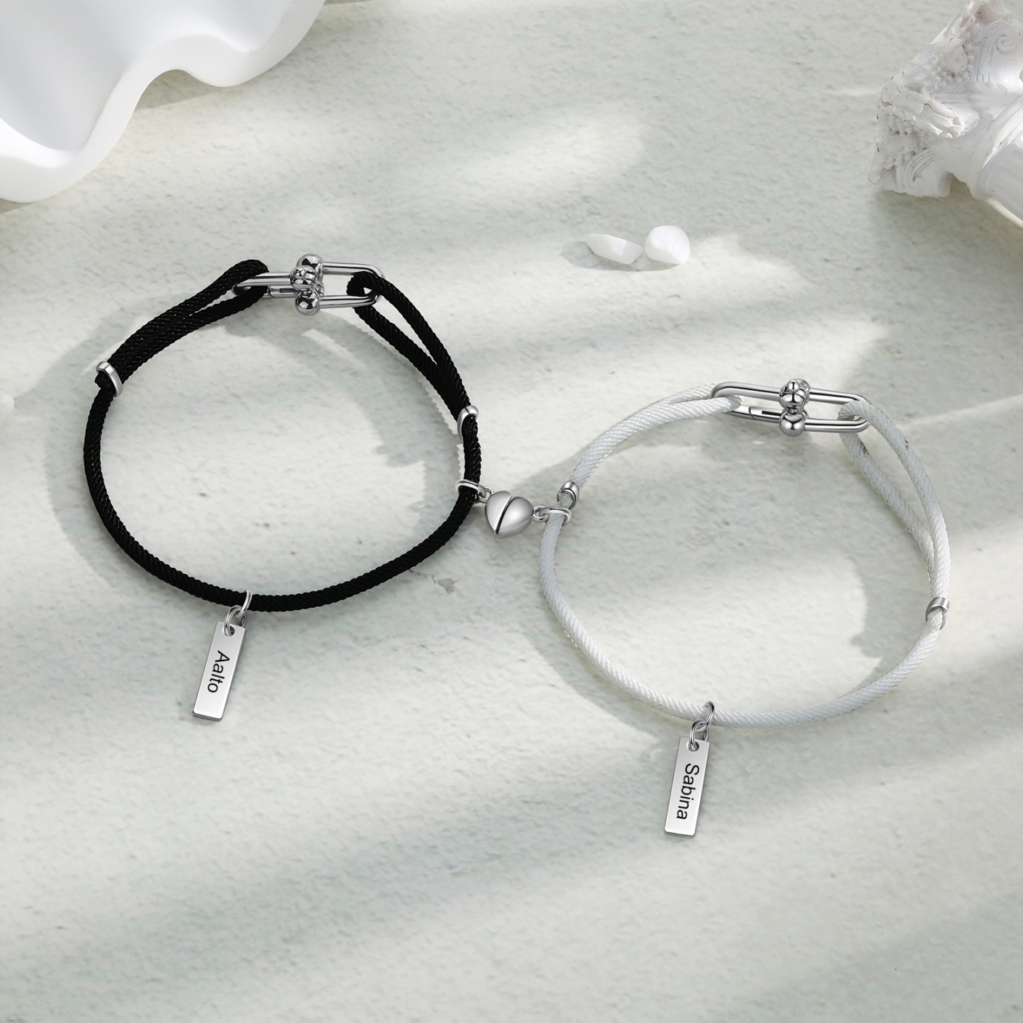 Personalised Couple Bracelet Set Customised 2 Names Bracelet Heart Magnet Bracelet Valentine's Day Gift for Him/Her-Jessemade AU