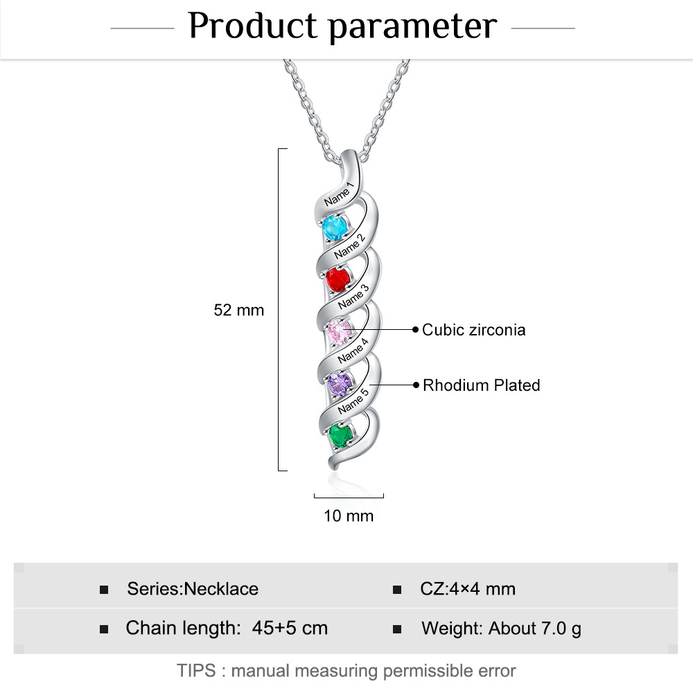 Personalised Birthstone Necklace Bracelet Set Cascading Pendant Heart Bangle Custom with 5 Birthstones 5 Names Christmas Gift-Jessemade AU