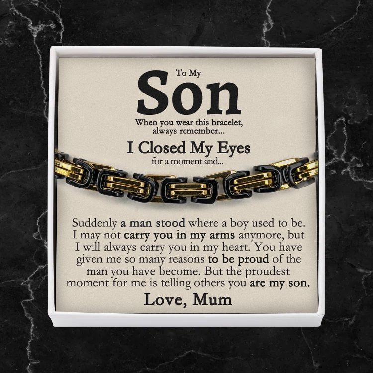 To My Son I'll always carry you in my heart Cuban Link Bracelet Stainless Steel Bracelet Warm Gift