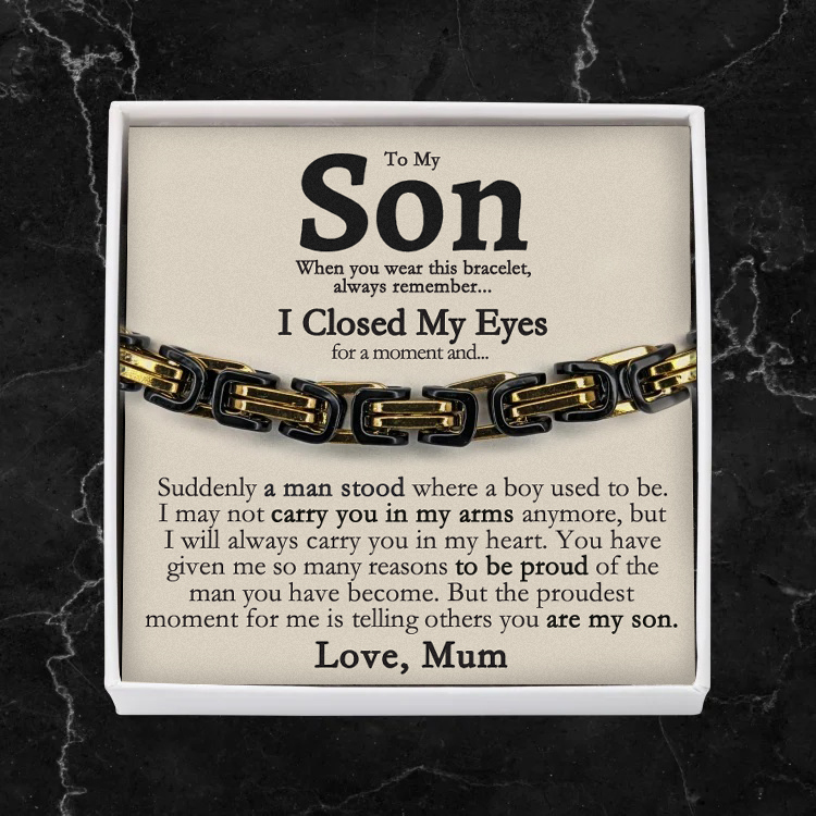 To My Son I'll always carry you in my heart Cuban Link Bracelet Stainless Steel Bracelet Warm Gift-Jessemade AU