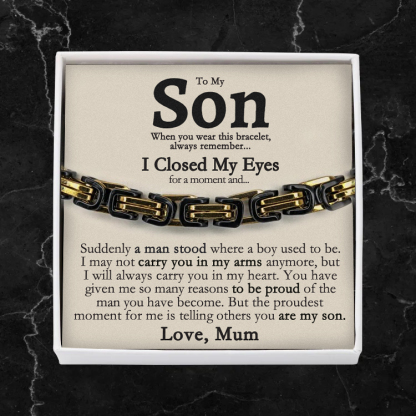 To My Son I'll always carry you in my heart Cuban Link Bracelet Stainless Steel Bracelet Warm Gift-Jessemade AU