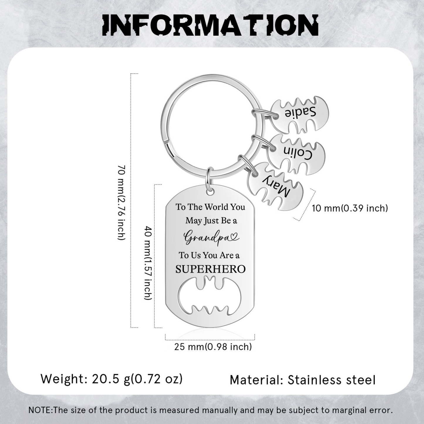 You Are A Superhero Keychain Personalised 3 Names Bat Keychain Engraved Gift for Dad/Grandpa/Grandad/Mom/Mum-Jessemade AU