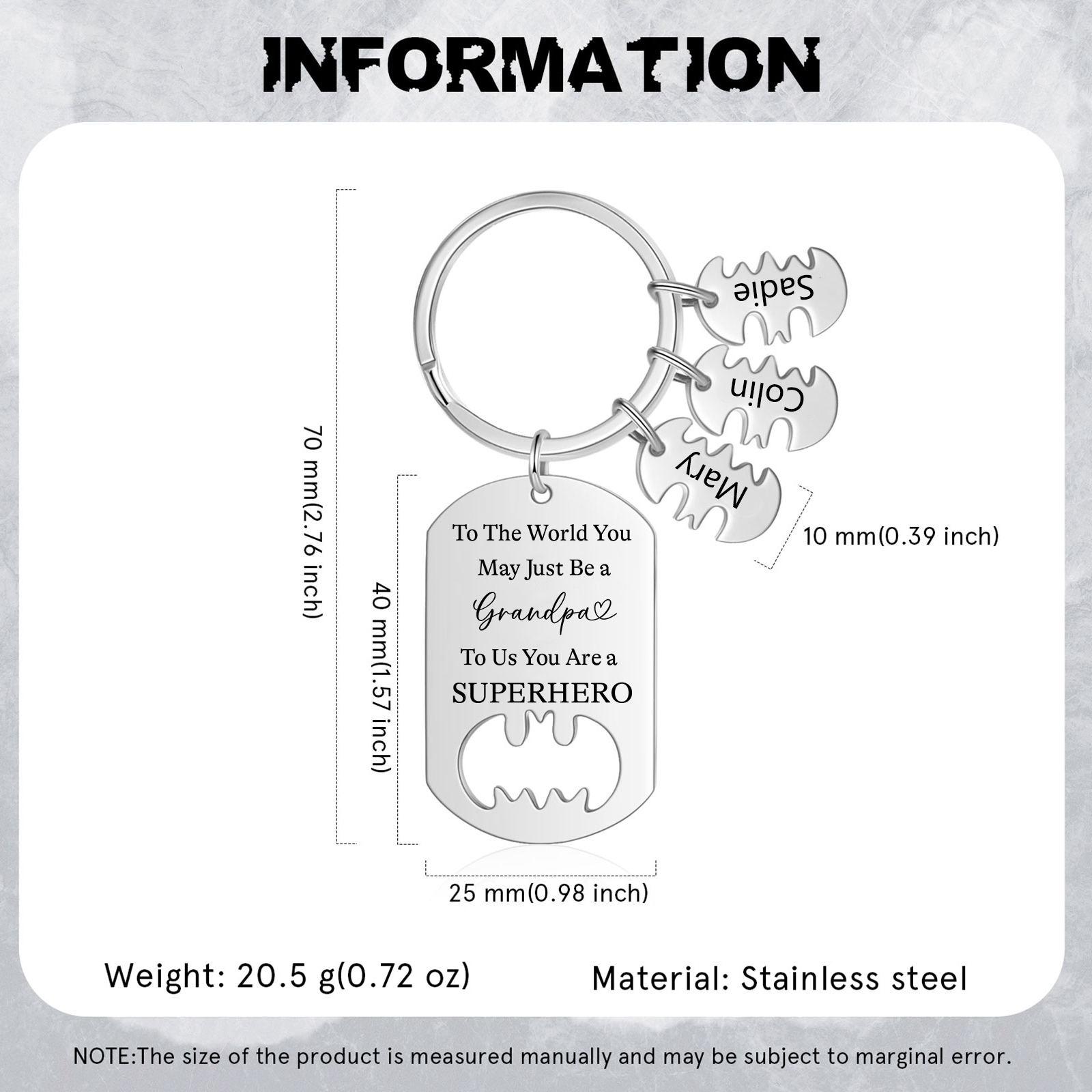 You Are A Superhero Keychain Personalised 3 Names Bat Keychain Engraved Gift for Dad/Grandpa/Grandad/Mom/Mum-Jessemade AU