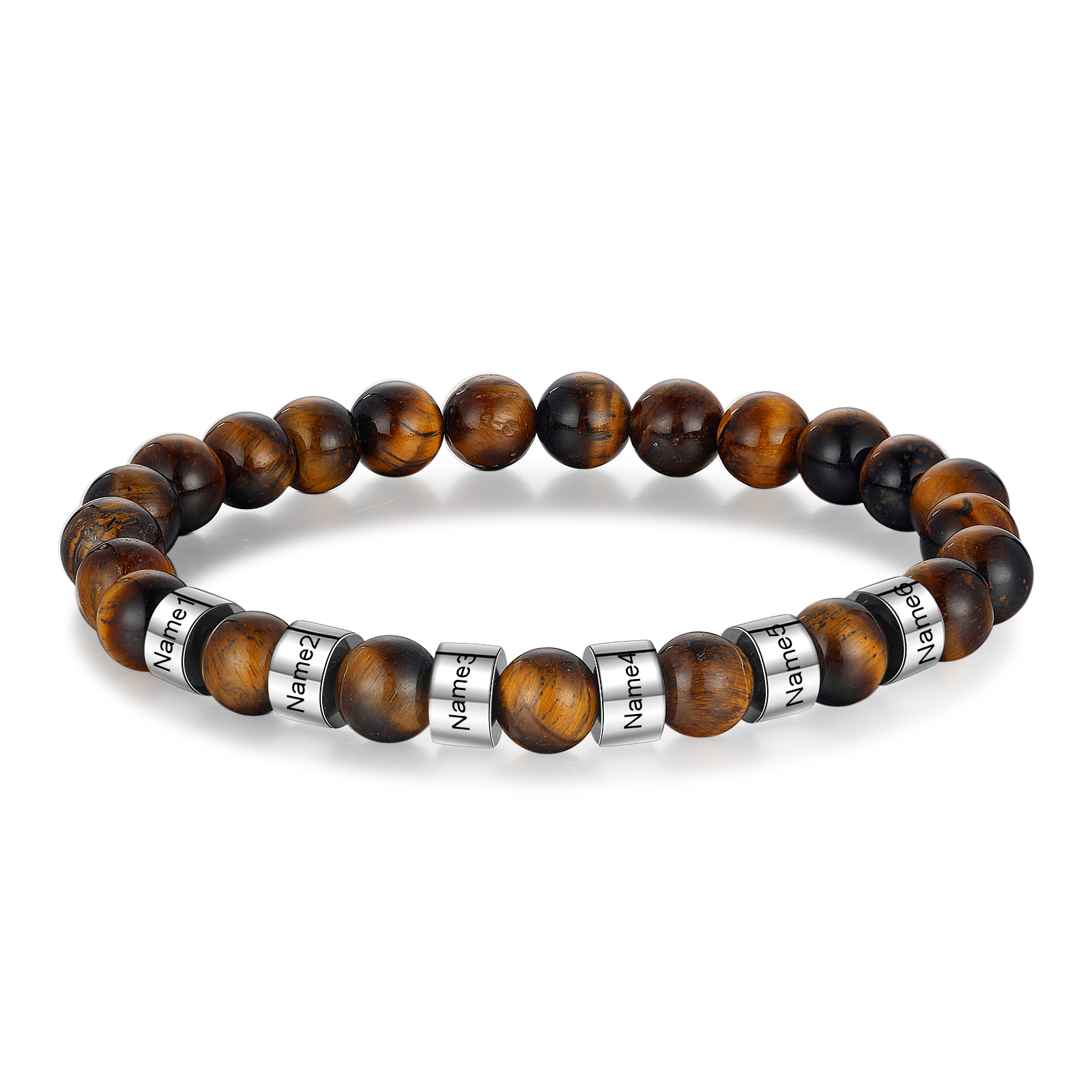 Brown Tiger Eye Bracelet Personalised Men's 6 Names Bracelet Gift For him-Jessemade AU