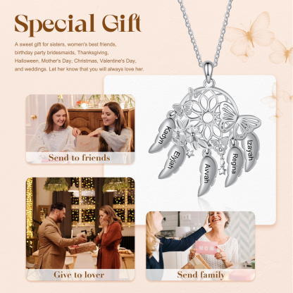 Personalised Dream Catcher Necklace Custom 5 Names 3D Butterflies Necklace Gifts For Her-Jessemade AU
