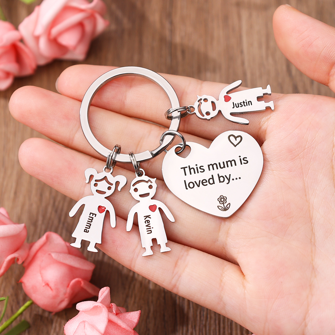 2 Names - Personalised Keychain with Kid Charm Engraved Names Keychain Mother's Day Gift for Mum-Jessemade AU