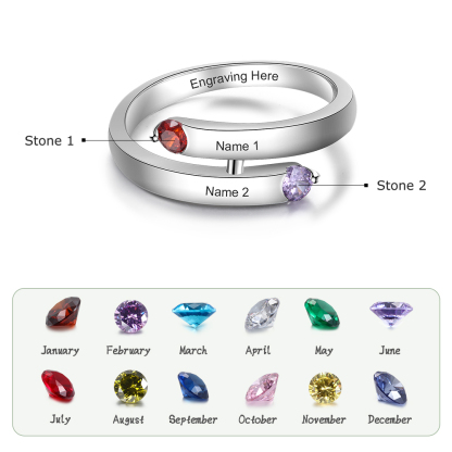 S925 Silver Ring Personalised 2 Birthstones Promise Ring With Names Gifts For Her-Jessemade AU