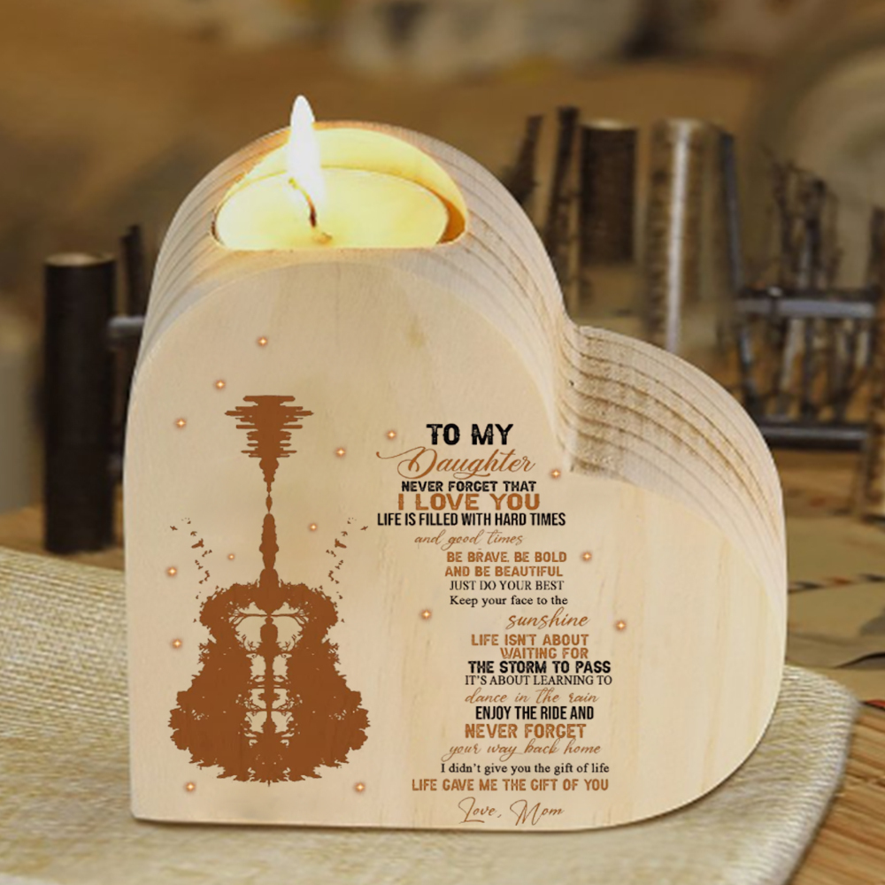 To My Daughter-Wooden Heart Candle Holder Guitar Candlesticks "Just do your best" Gifts For Daughter-Jessemade AU