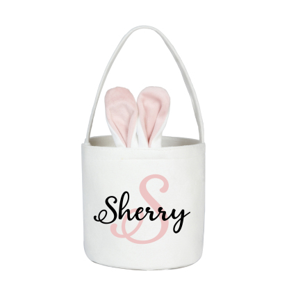 Personalised Bunny Tote Bag Customised with Name & Letter Bucket Bag Bunny Basket Easter Gifts-Jessemade AU
