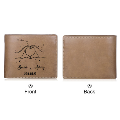 Personalised Leather Wallet Customised 2 Names & Date Wallet Heart Valentine's Day Gifts for Husband/Boyfriend-Jessemade AU