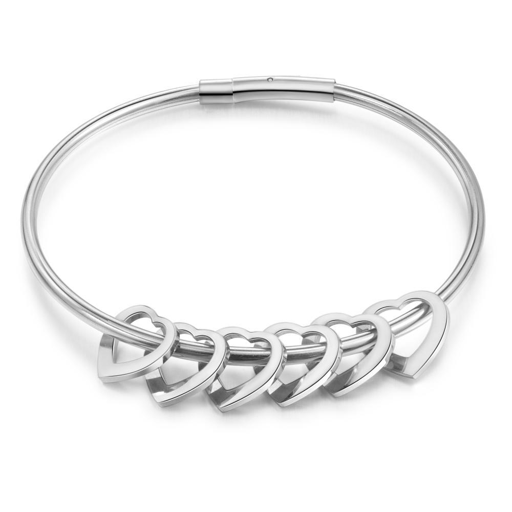 Bangle Bracelet Personalised with 6 Heart Shape Pendant Engraved 6 Names-Jessemade AU