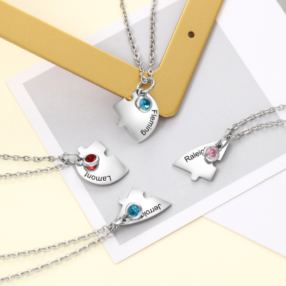 Personalised Puzzle Necklace With Birthstone Custom 4 Names Gifts For Mom BBF Friendship Style-Jessemade AU