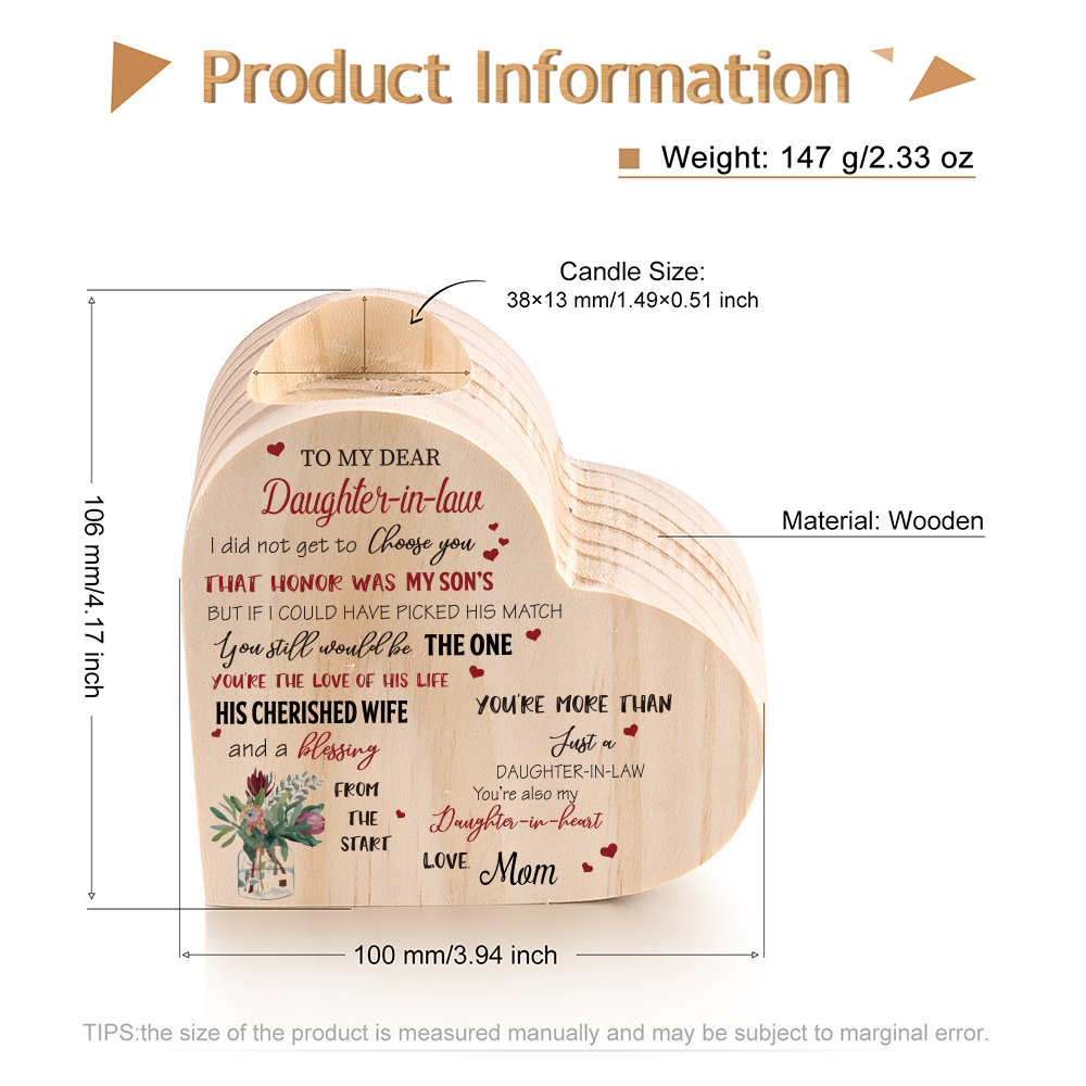 To My Daughter-In-Law Candle Holder You’re also my daughter-in-heart Wooden Candlestick-Jessemade AU
