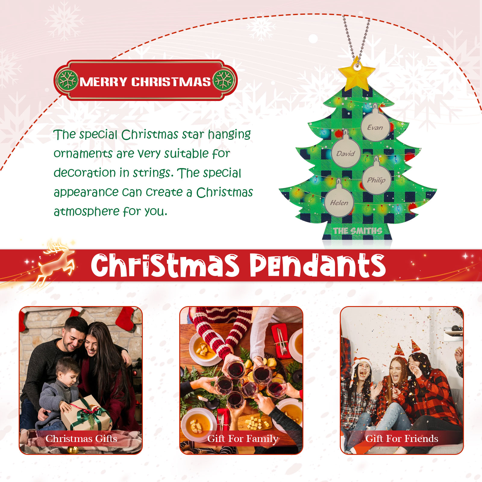 4 Names - Personalised Acrylic Christmas Tree Ornaments Customised Text & Name Xmas Pendant Gifts for Family Friends-Jessemade AU