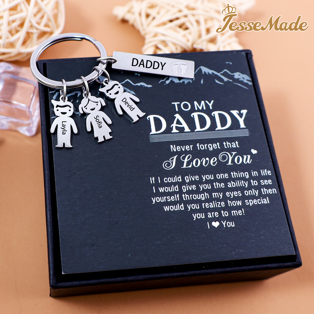 Personalised Key Chain with 3 Children Charms Engraved Names KeyChain Gifts for Daddy-Jessemade AU