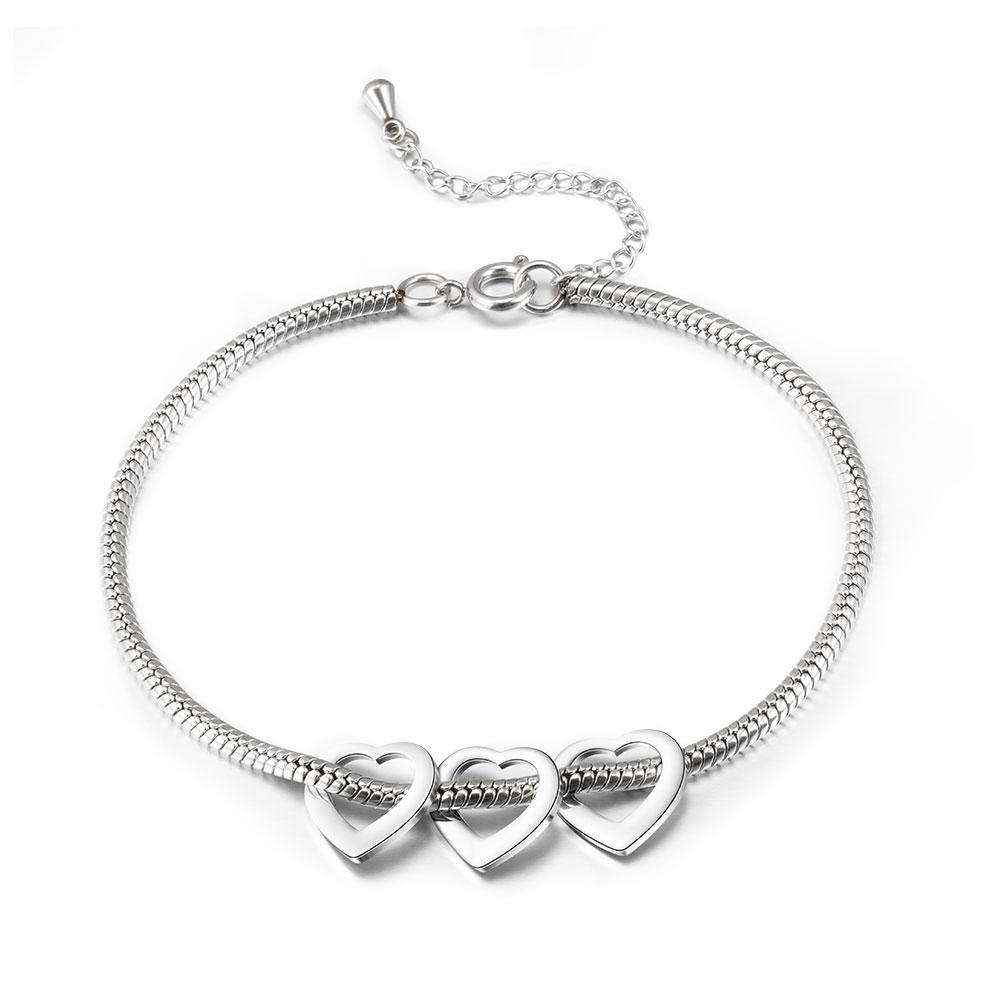 Jessemade Adjustable Personalised Ankle Bracelets for Women Silver 2 Love Heart Charms For Her.-Jessemade AU