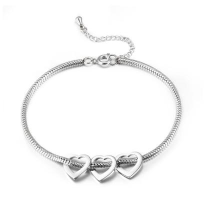 Jessemade Adjustable Personalised Ankle Bracelets for Women Silver 2 Love Heart Charms For Her.-Jessemade AU