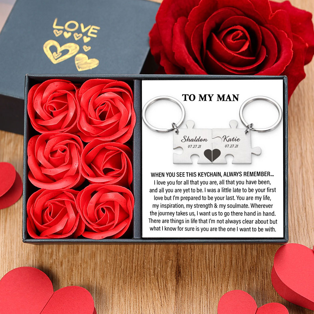 Puzzle Keychain Set Personalised 2 Names & Date Interlocking Keychain for Couple-Jessemade AU