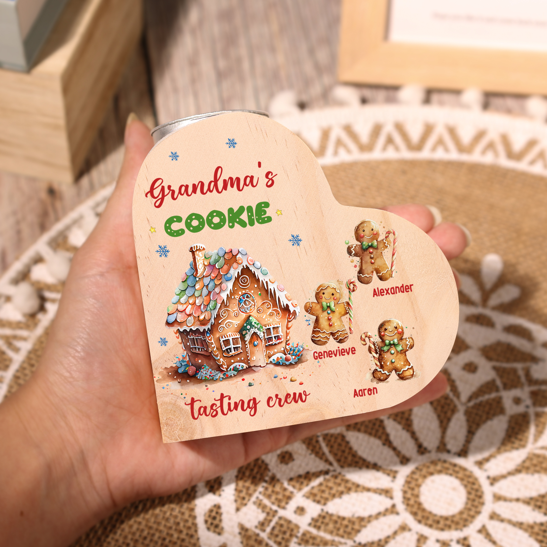 Heart-Shaped Christmas Candle Holder Engraved 4 Names Cookie Candlesticks Personalised Gift for Mum Grandma-Jessemade AU