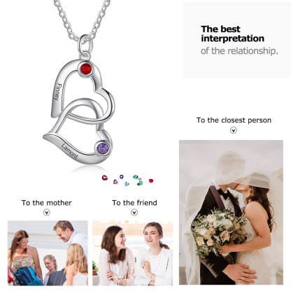 Personalised Heart Necklace With 2 Birthstones Engraved 2 Names Mother Necklace Gifts for Her-Jessemade AU