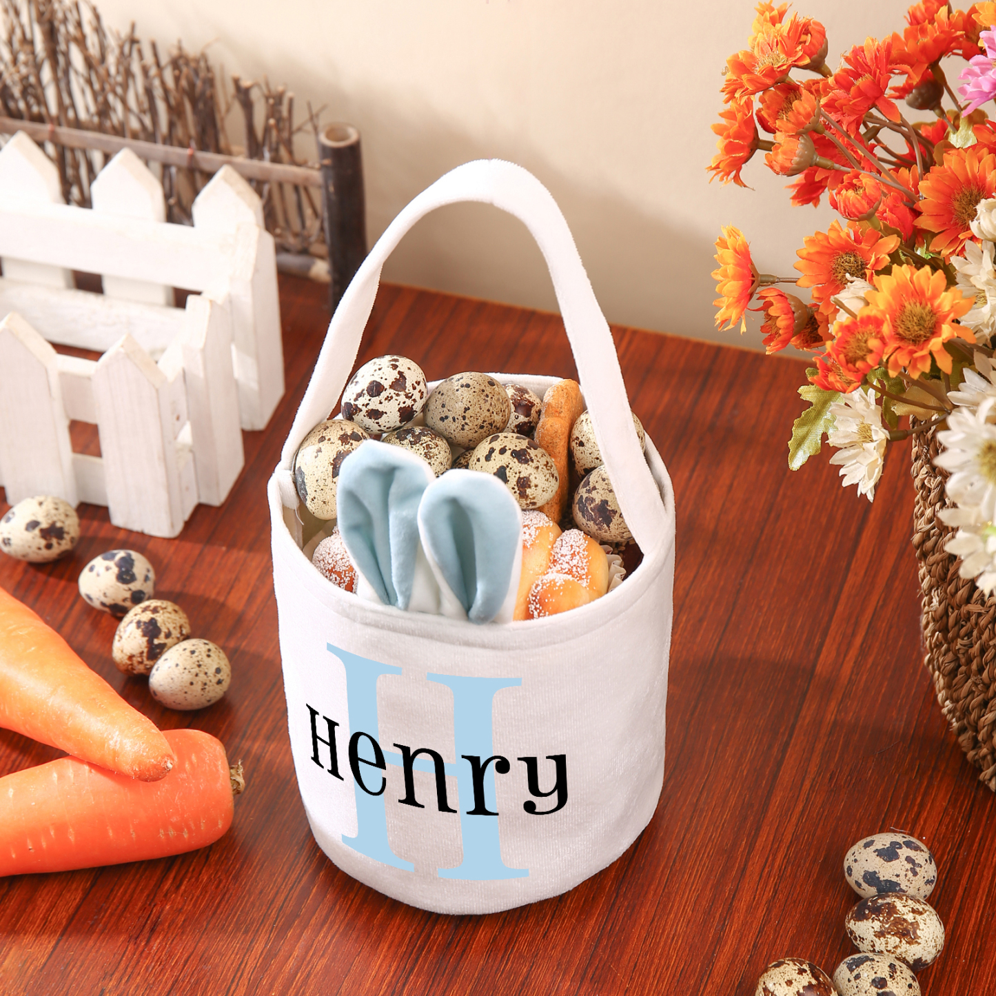 Personalised Bunny Tote Bag Custom Name & Letter Bunny Basket Bucket Bag Easter Gifts-Jessemade AU