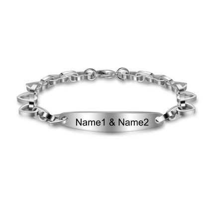 Personalised ID Bar Heart Chain Bracelets Custom Names Couple Bracelets-Jessemade AU