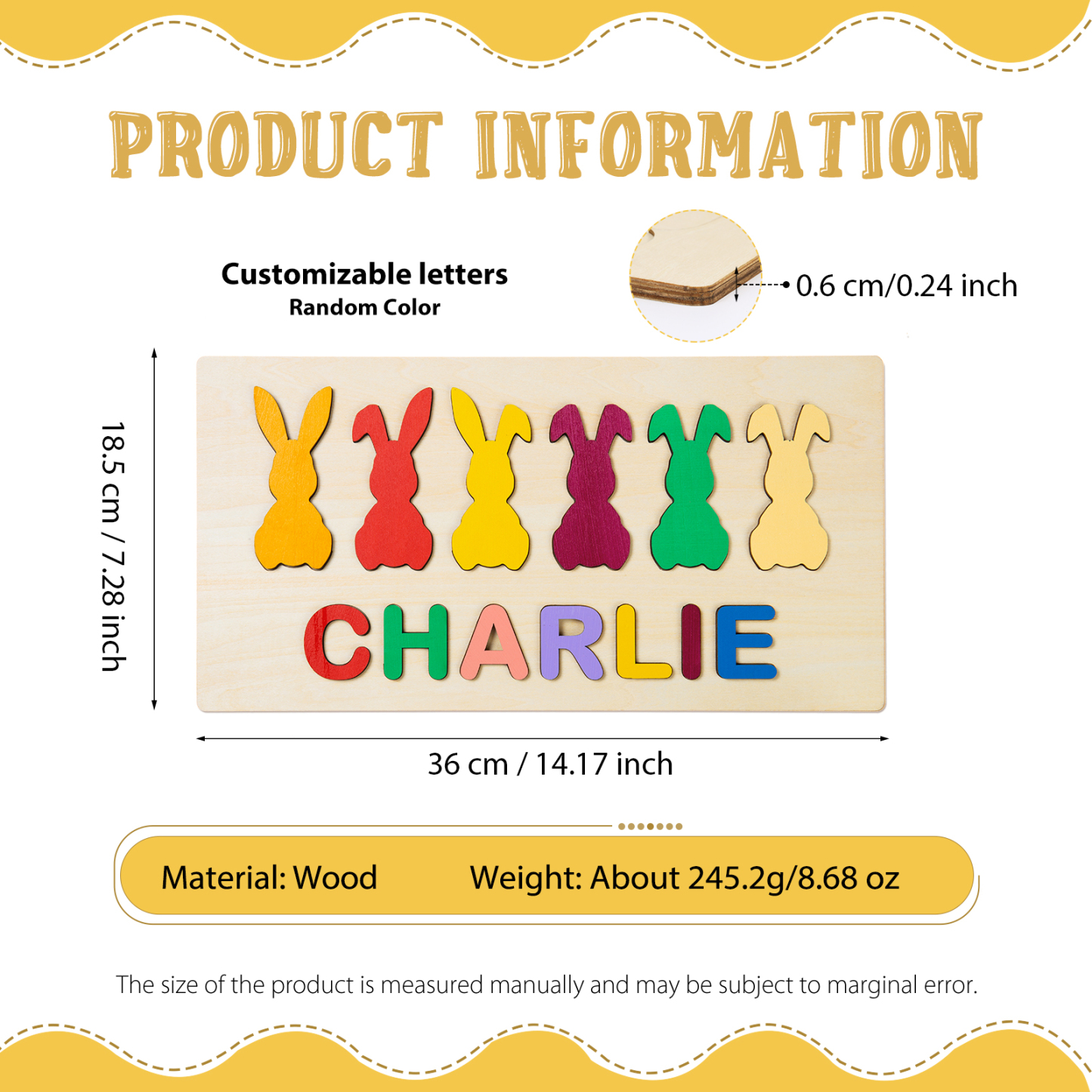 Jessemade Bunny Name Puzzles Personalised Easter Educational Toys for Toddlers Children Gifts-Jessemade AU