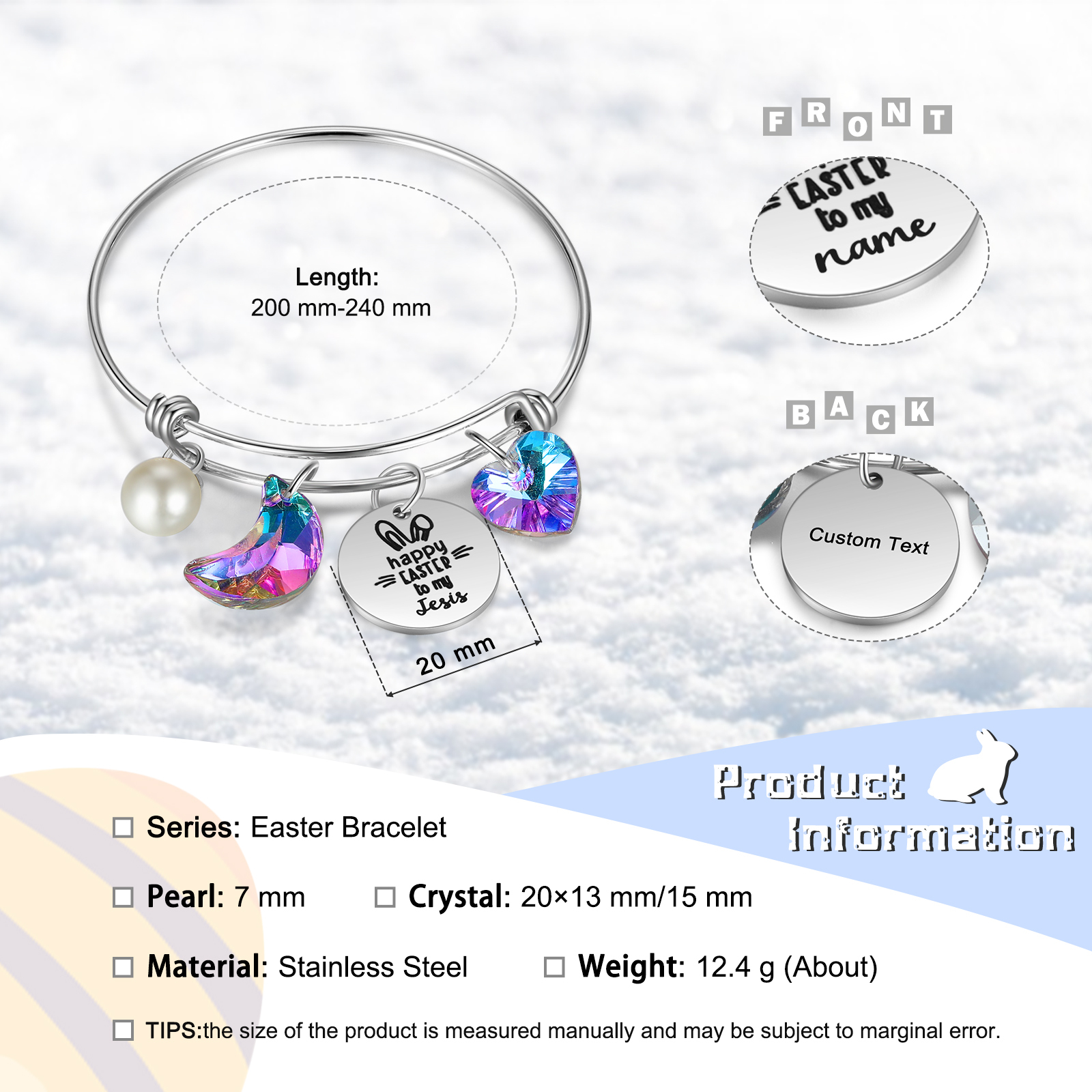 Easter Gifts Personalised Bunny Bangle Bracelet With Name Peals Crystals Bangle Gifts For Her-Jessemade AU