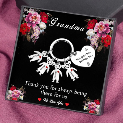Personalised Keychain with Kid Charm Engraved 4 Names Family Keychain for Grandma-Jessemade AU