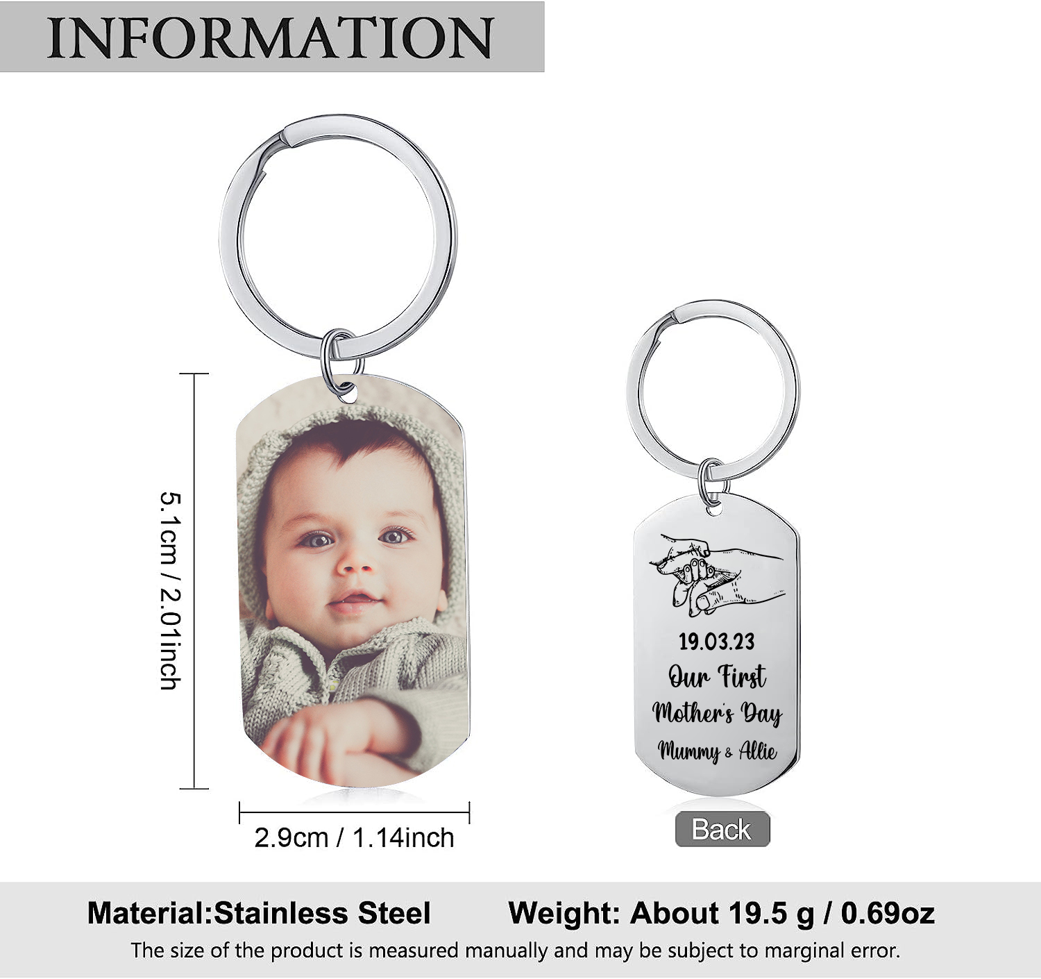 Our First Mother's Day Personalised Photo Keychain Custom Date & Text Keychain Holding Hands Gifts For Mother-Jessemade AU