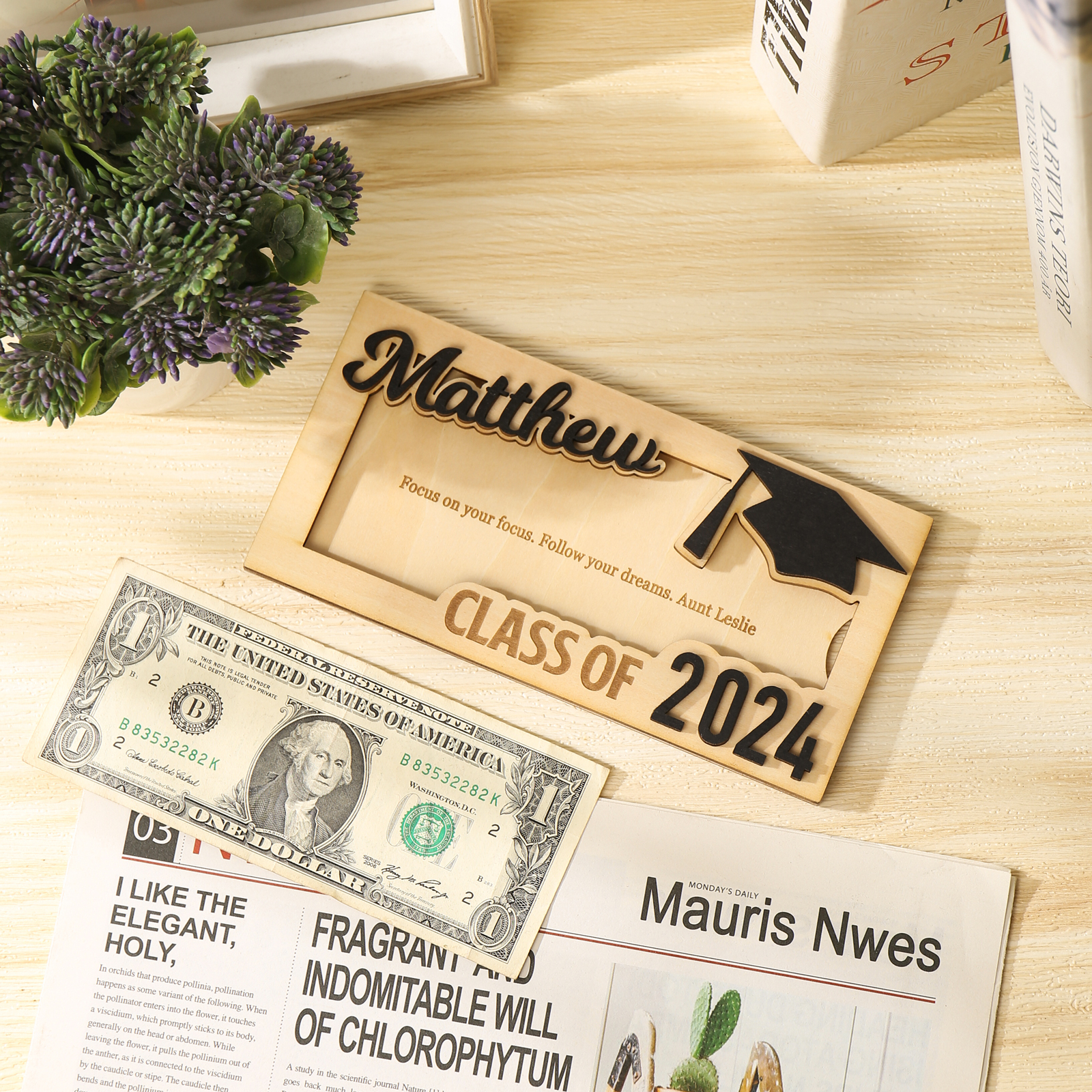 Class of 2024 Personalised Graduation Cash Clip Custom Name & Text Cash Box Creative Gifts for Her/Him-Jessemade AU