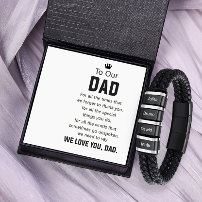 4 Names - Men's Leather Bracelet Custom Names Beaded Bracelet Adjustable Personalised Gift for Him-Jessemade AU