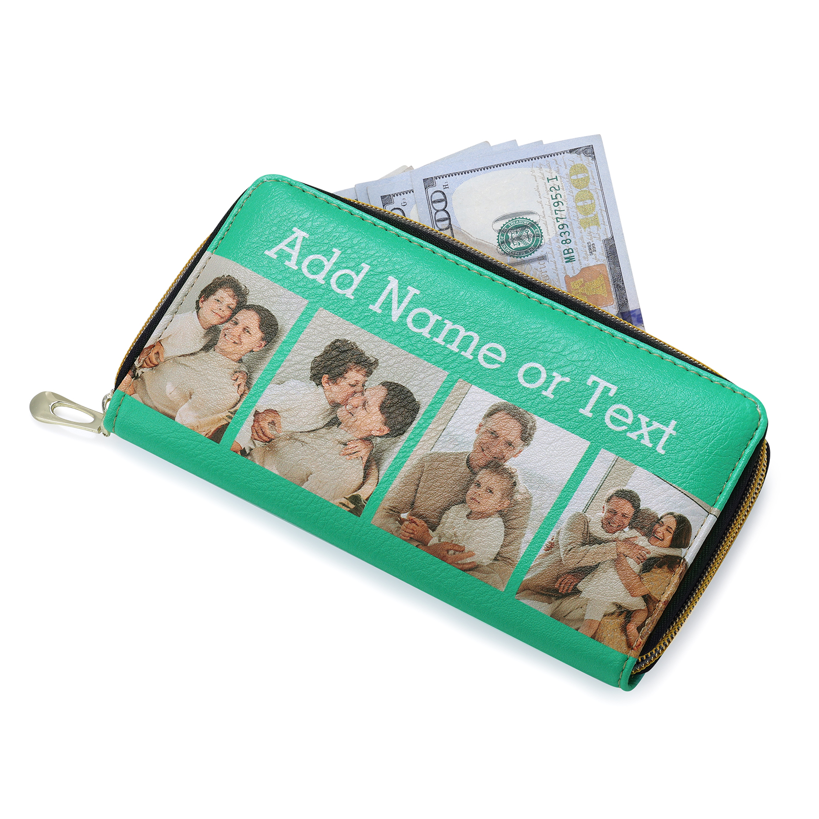 Long Purse Personalised Leather Wallet Engraved 4 Photos Zip Wallet Gifts for Her-Jessemade AU