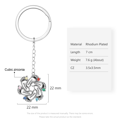 Personalised Baby Feet Keychain With 6 Birthstones Engraved names Keychain Gifts For Mother-Jessemade AU