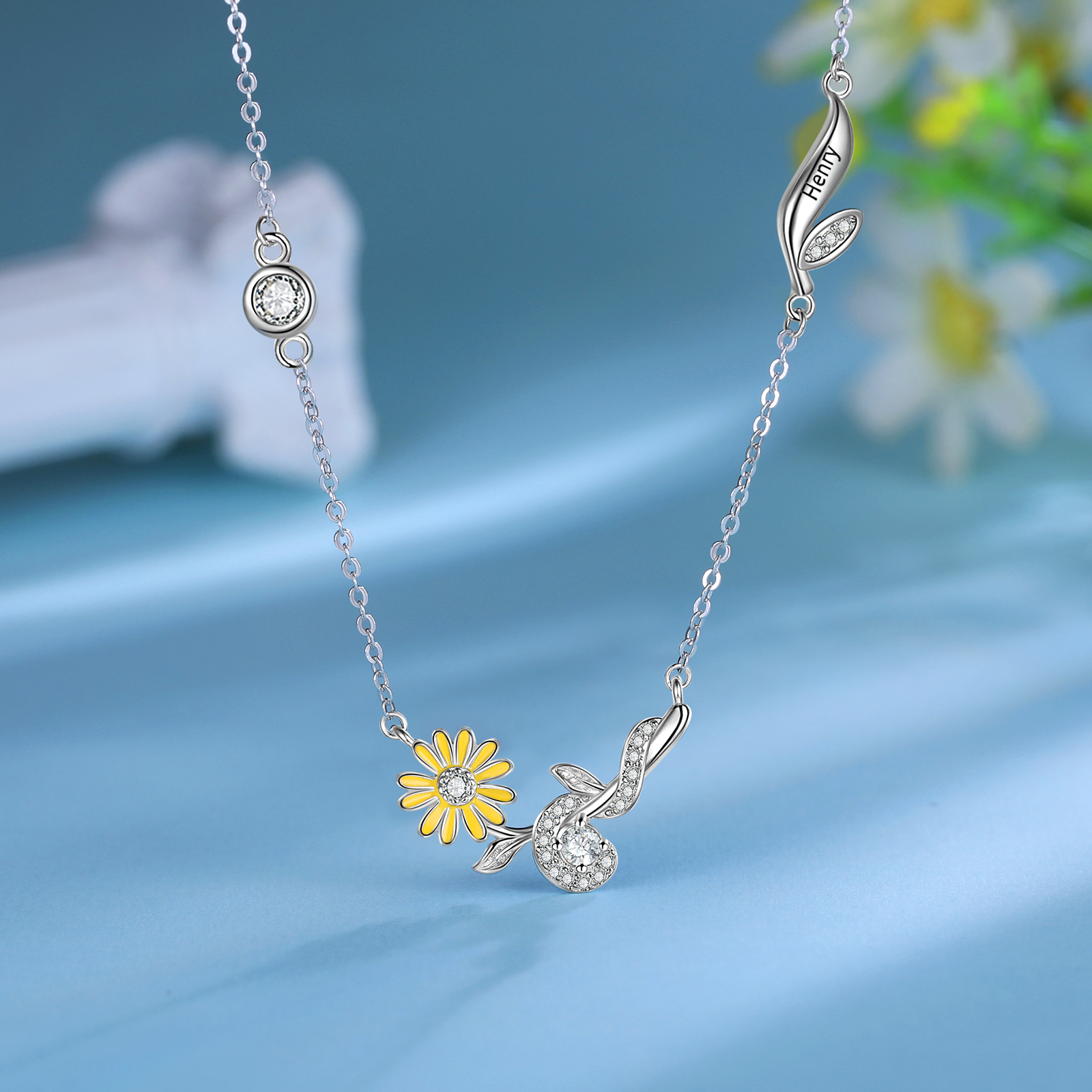 Personalised April Birthflower Necklace With Birthstone Best Gift For Her-Jessemade AU