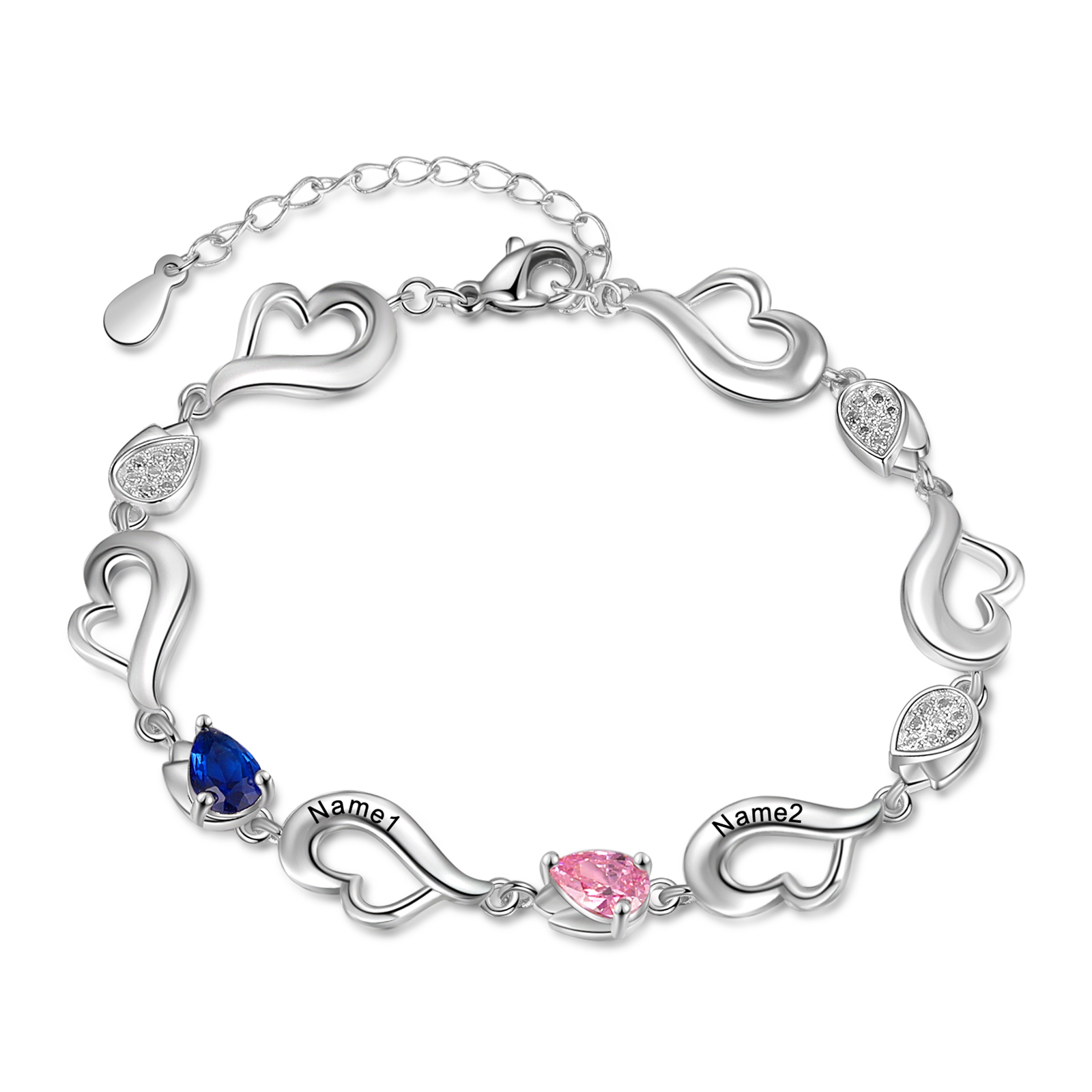 Personalised Heart Bracelet With 2 Birthstones Engraved Name Bracelet Gifts For Her-Jessemade AU