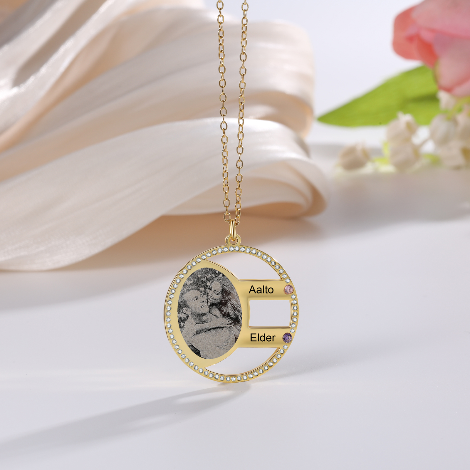 Personalised Photo Necklace Custom 2 Names Birthstone Necklace for Women-Jessemade AU