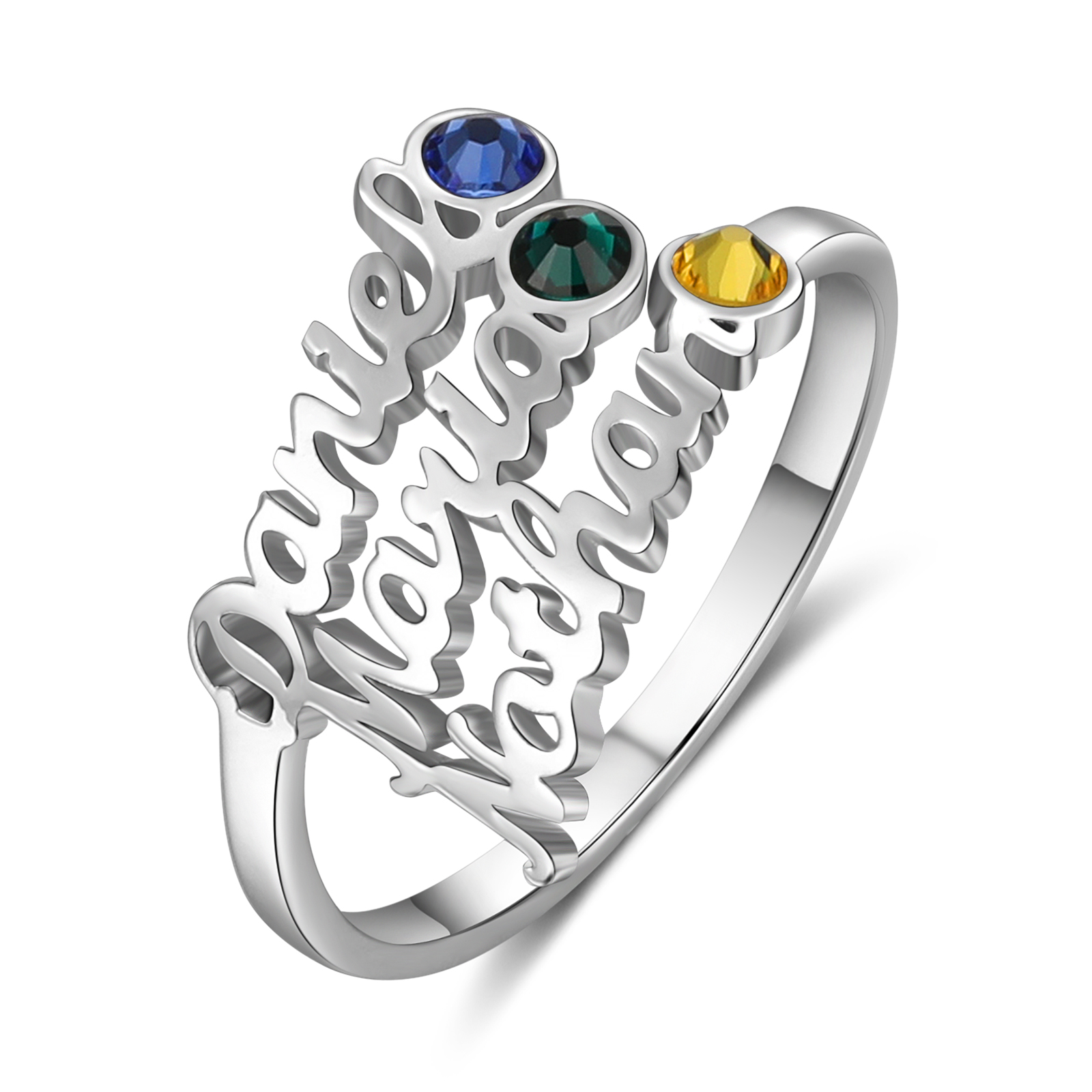 Personalised Birthstone Ring Custom 3 Names Ring Best Gift For Women-Jessemade AU