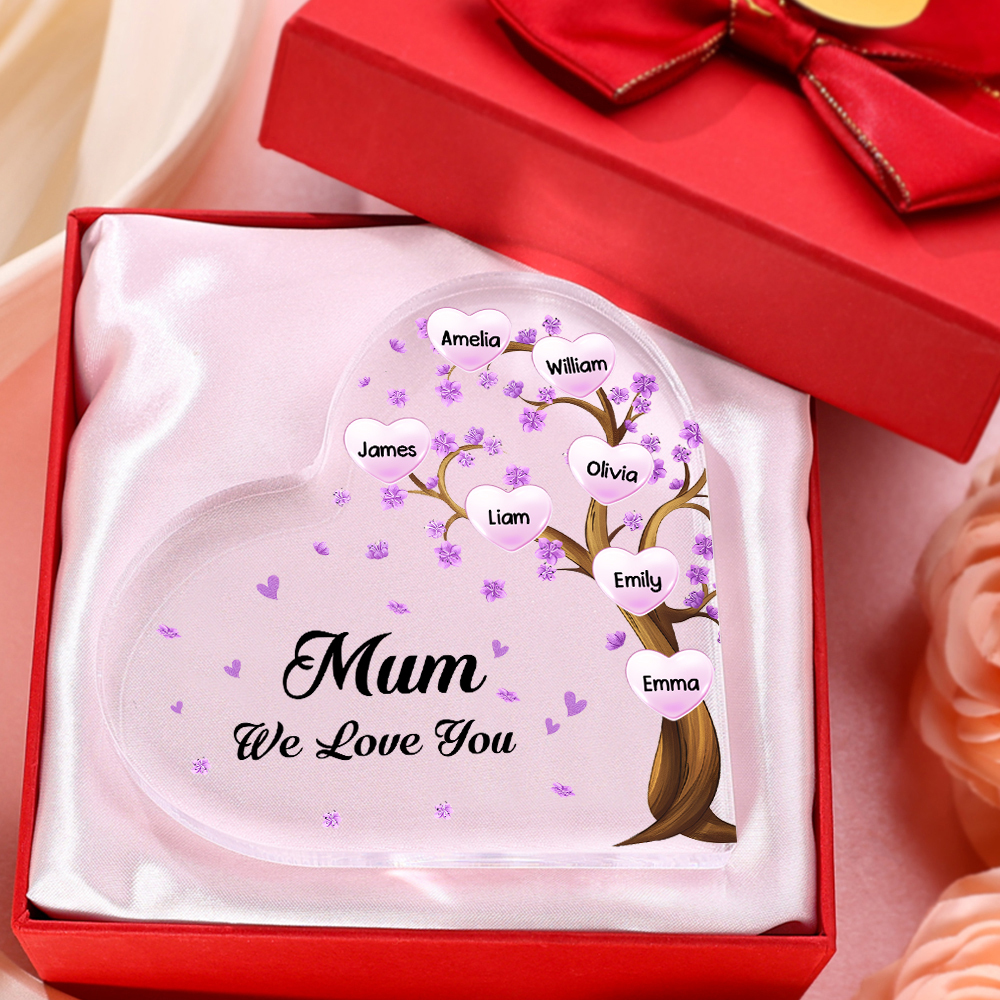 7 Names - Personalised Acrylic Heart Keepsake Custom Text Purple Flowers Tree Ornaments Gifts for Grandma/Mother-Jessemade AU