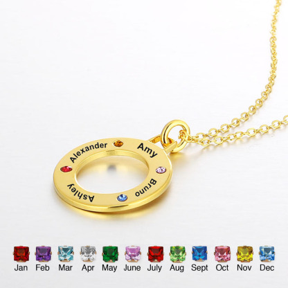 Personalised Circle Necklace With 3 Birthstones Engraved Names Gift For Her-Jessemade AU