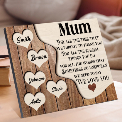 5 Names - Personalised Mum Wooden Plaque Custom Names Home Decoration Hearts Gift for Mother-Jessemade AU