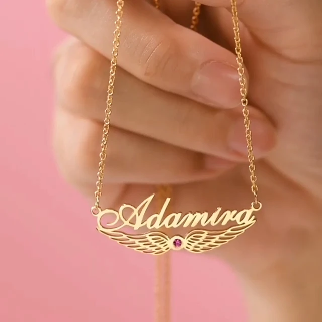 Personalised Wings Necklace With Birthstone Custom 1 Name Necklace Gift For Women-Jessemade AU
