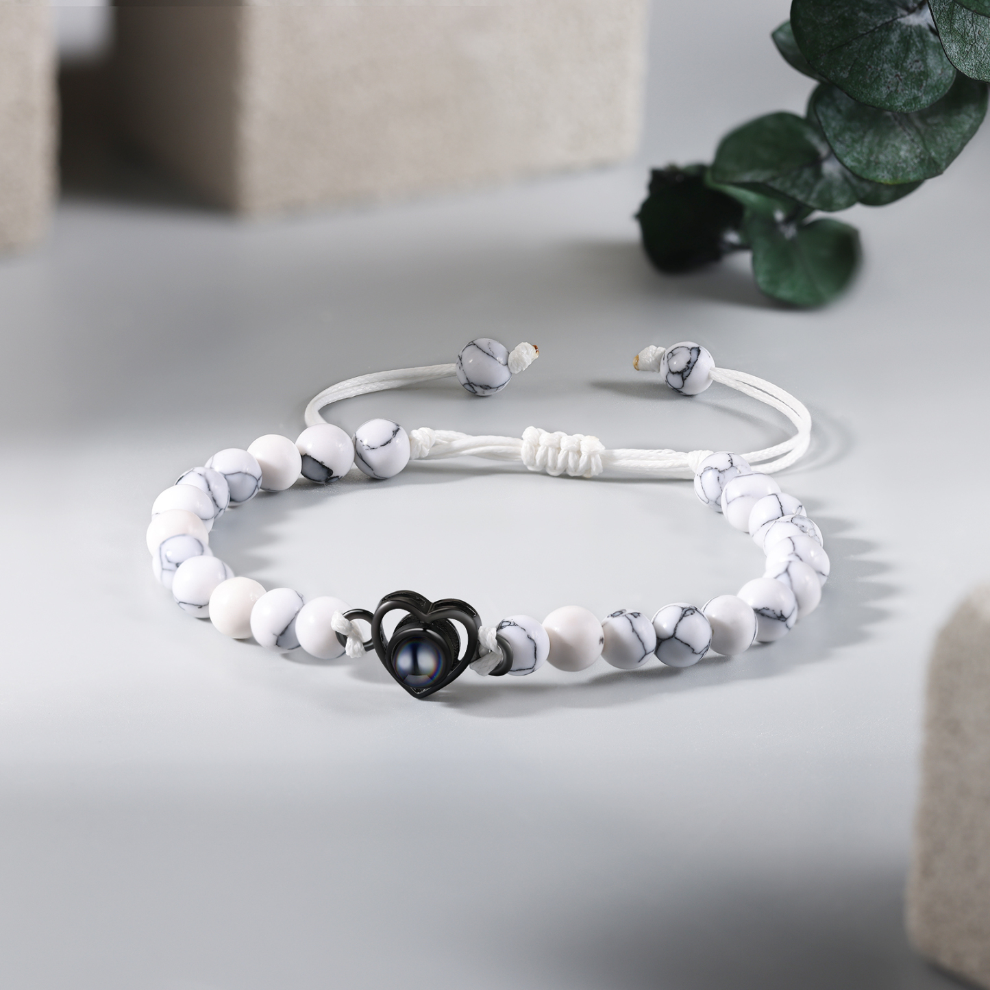 Personalised Projection Beaded Bracelet Customised Photo Bracelet White Adjustable Bracelet Personalised Gift for Couples-Jessemade AU